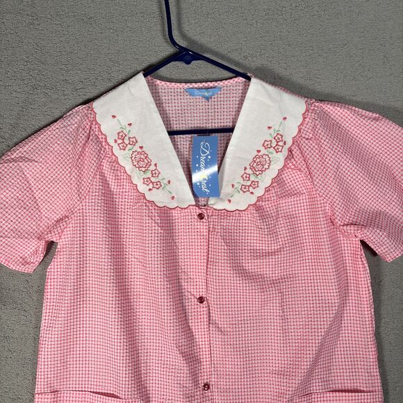 NWT Dreamcrest Night Gown Women’s Size L‎ Coral Gingham Plaid Pearl Snap Muumuu - Picture 2 of 12